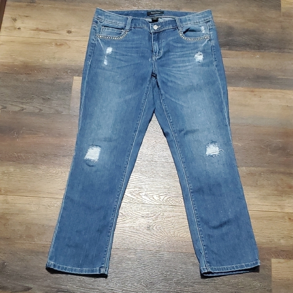 White House Black Market Blue Ankle Cropped Jeans Distressed